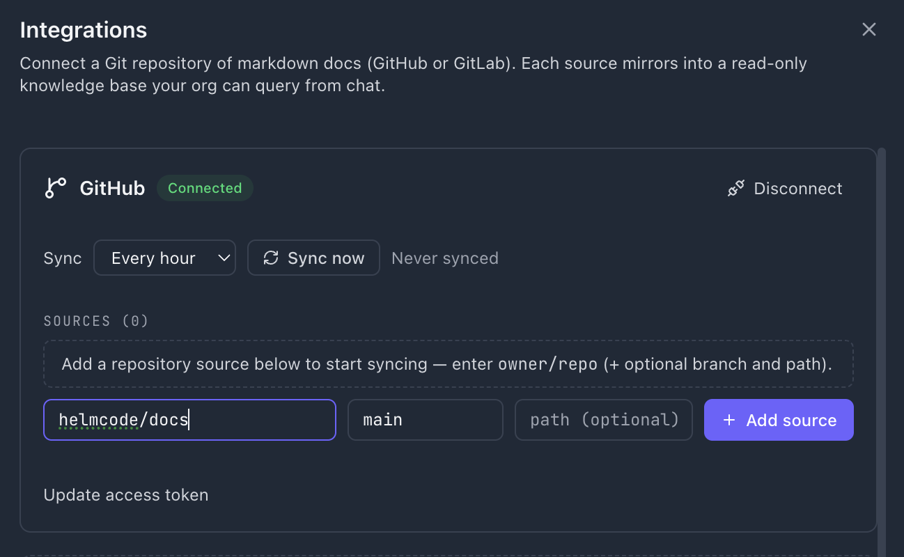 Añadir una fuente de repositorio tras conectar GitHub