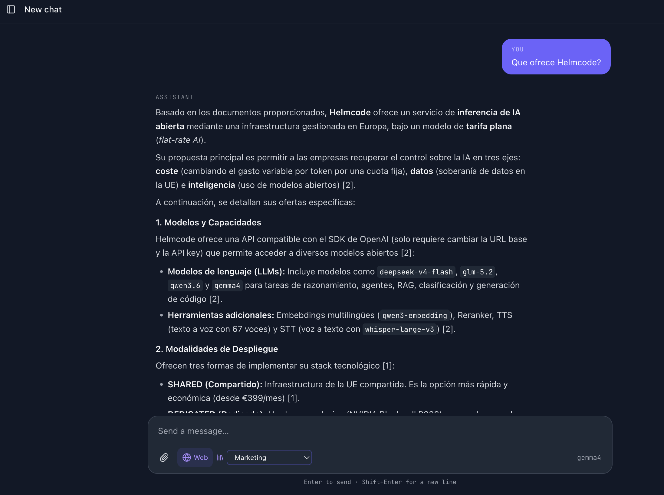 Respuesta del chat basada en la base de conocimiento seleccionada