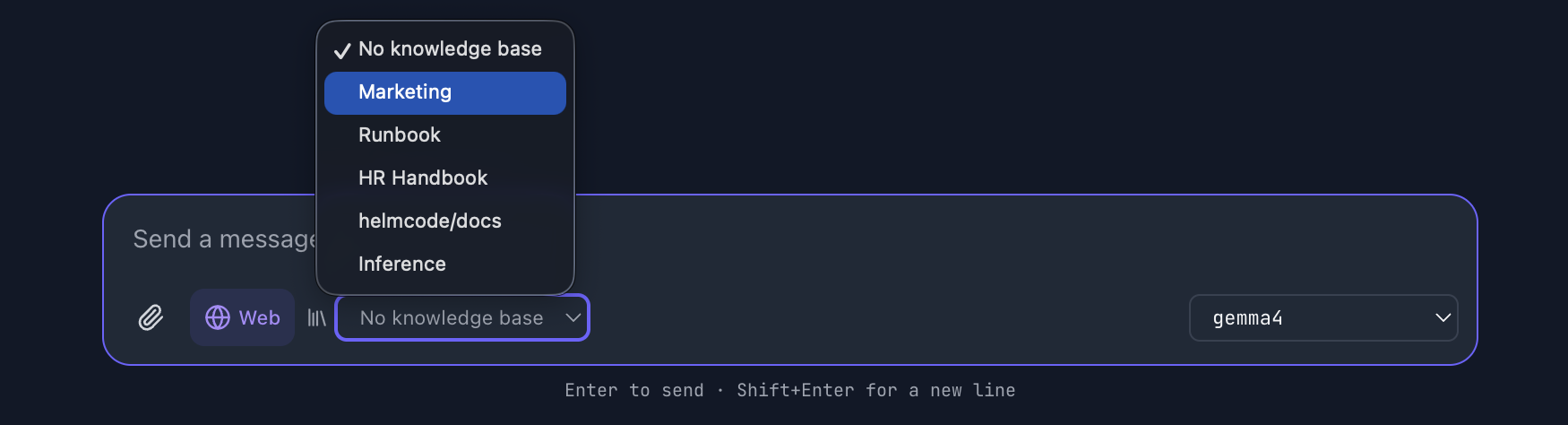 Selector de base de conocimiento en el chat