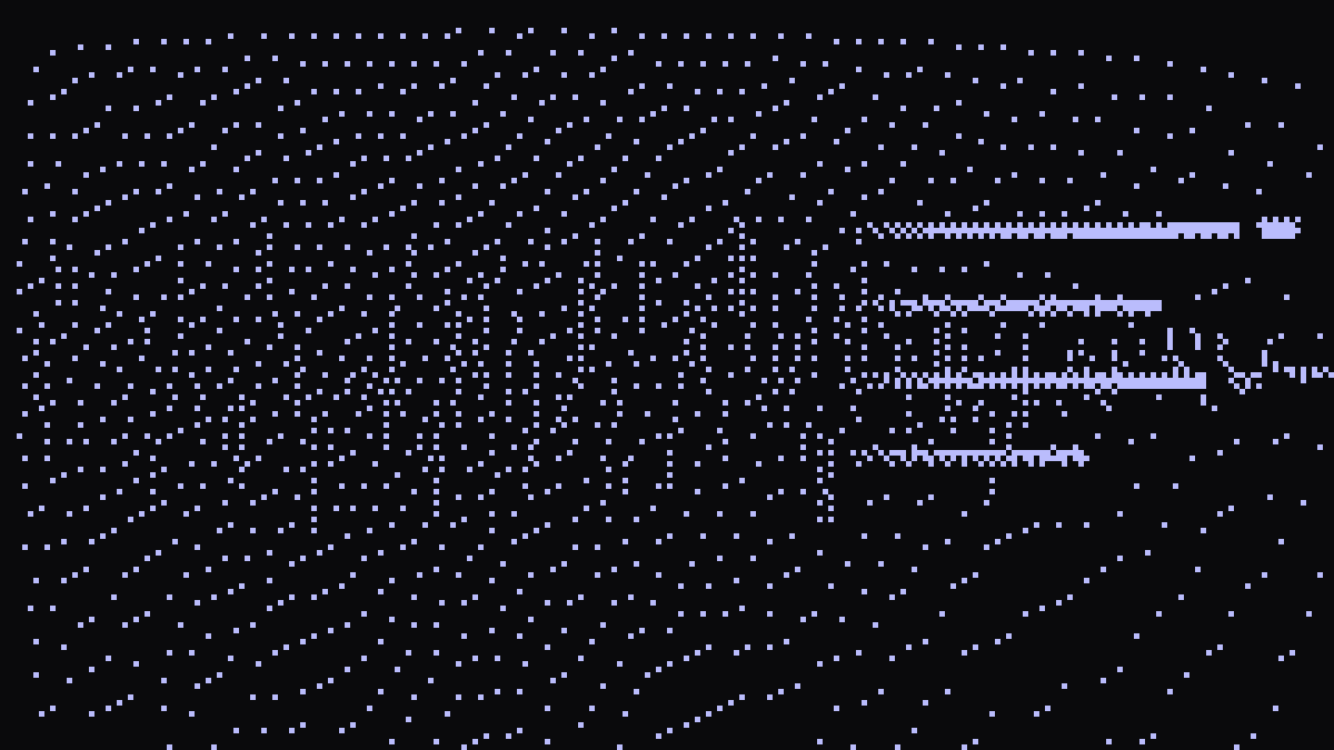 Dithered illustration: a dense field of noise on the left resolving into four clean bright lines on the right.