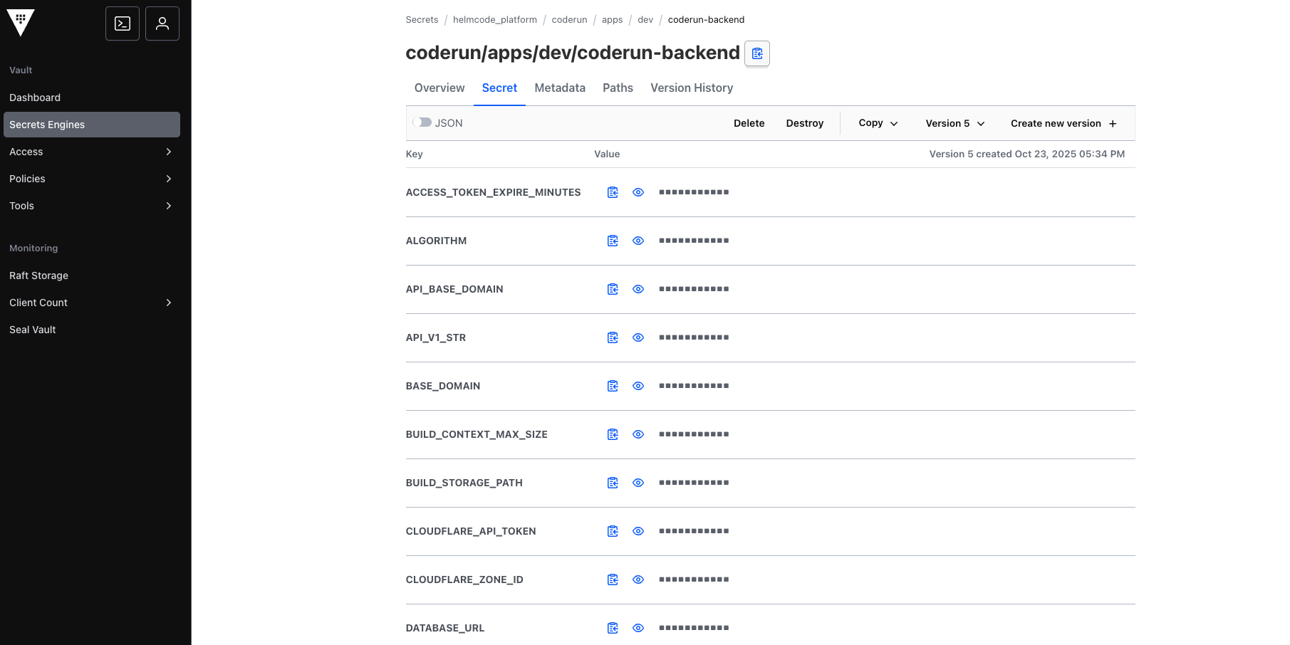 HashiCorp Vault Dashboard
